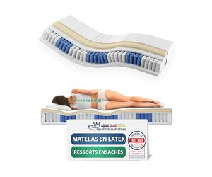 AM Qualitätsmatratzen - Matelas Latex 160x200cm équilibré - Matelas à ressorts ensachés avec mousse en latex 4cm - 24cm Hauteur - Made in Germany
