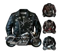 Amabery Horloge Murale personnalisée sur Le thème de la Veste de Moto - Impression 2D de Motard avec nom personnalisé pour Cave, Garage, Salon et Chambre à Coucher - Cadeaux pour Les Amateurs de Moto