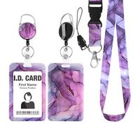 Amabro Porte-badge imprimé marbre, porte-badge d'identité en plastique, clip rétractable avec cordon détachable, protecteur de carte vertical, porte-clés, carte de nom, pochette d'identité pour homme