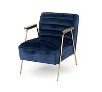 Amadeus Fauteuil Hutch en velours bleu nuit et laiton 60x76x73 cm