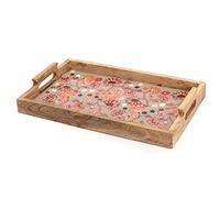 Amadéus - Plateau Rectangulaire Anjali - Bois Décoré - 25 x 40 x 5 cm - À Fleur - Marocain - Thé, Apéritif
