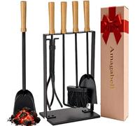 Amagabeli Ensemble serviteur de cheminée 5 pièces accessoire 55cm Outils cheminee Outil cheminée Serviteur poele a bois Pelle Balai Pince Support Tisonnier Argent