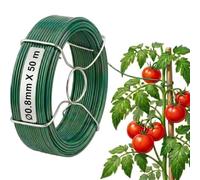 Amagabeli Fil d'Attache Acier Plastifié Vert Ø0.8mm x 50m - Rouleau de Fil de Fer PVC pour Tuteurage Plants, Tomates, Rosiers et Bricolage Jardin