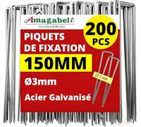 Amagabeli Garden Home 200 Piquets de Jardin Pelouse Agrafe Toile de Paillage en Forme de U - 150 mm Long - Ongles Mauvaises Herbes Tissu Piquets Galvanisé Piquet de Fixation en Acier pour Bache