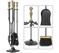 Amagabeli Garden Home Ensemble serviteur de cheminée 5 pièces Accessoire 64cm Outils cheminee Outil cheminée Serviteur poele a Bois Pelle Balai Pince Support Tisonnier