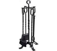 Amagabeli Garden Home Ensemble serviteur de cheminée 5 pièces Accessoire cheminee 66cm Outils cheminee Outil cheminée Serviteur poele a Bois Pelle Balai Pince Support Tisonnier