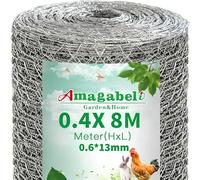Amagabeli Grillage a Poule en Acier Galvanise 0.4x8m Maille 13.0mm Hexagonal Triple Torsion Cloture Resistant Poulailler Jardin Grillage pour Elevage Volaille, Clôtures Resistant aux Intemperie