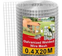Amagabeli Grillage à Poule Galvanisé 0,4m x 20m - Maille Carrée 12,7mm - Clôture Rigide pour Volière & Jardin Résistant aux Rongeurs - Installation Facile