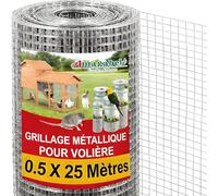Amagabeli Grillage à Poule Galvanisé 0,5m x 25m - Maille Carrée 12,7mm - Clôture Rigide pour Volière & Jardin - Résistant aux Rongeurs - Installation Facile