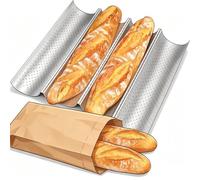 Amagabeli Moule à Baguettes 4 Cavités en Acier Carbone - Moule Microperforé Antiadhésif Sans PFOA 38 x 33 cm - Pour Boulangerie Maison, Croûte Dorée & Cuisson Uniforme
