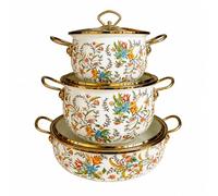 Amagogo 3 Pièces Pot Cuisson En Émail Poignées Émaillé Casserole En Émail Cvercle Polyvalent Marmite Poignées, Style E
