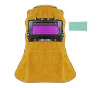Amagogo Cagoule de Protection Soudage Casque Visière Masque en Cuir de Vache Anti-étincelles avec Système Assombrissant, Masque De Soudage en Cuir Pleine Enveloppe Classique + 10 Films De Protection