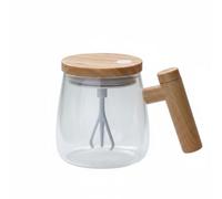 Amagogo Mug Mélangeur Automatique Tasse Électrique Gobelet Auto-agitant Verre Borosilicate Thermique avec Poignée de Rangement Convient au Bureau Maison Salle de Sport, Érable Blanc-batterie