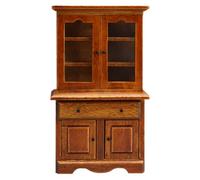 Amagogo Vitrine Miniature Maison Meuble Armoire Buffet Bibliothèque avec Verre Bois Tiroir Étagères Rangement Fonctionnel Deux Panneautées Un