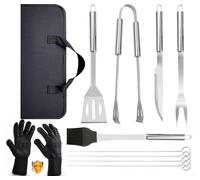 Amalan Set de couverts pour barbecue, 9 pièces, acier inoxydable, gants