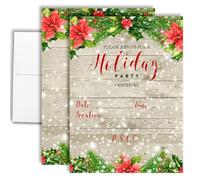 AmandaCreation Lot de 20 cartes d'invitation pour fêtes de fin d'année Motif neige d'hiver avec poinsettias rouges 12,7 x 17,8 cm