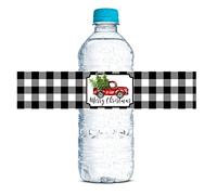 AmandaCreation Lot de 20 étiquettes autocollantes imperméables pour bouteille d'eau Motif drapeau de Noël Noir 4,4 x 21,6 cm