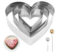 AMANDELIZABE Lot de 3 moules en forme de cœur, Set de 3 cercles à gâteau en forme de cœur, moule à gâteau en acier inoxydable, forme de cœur pour décoration de gâteau, biscuits, accessoires de