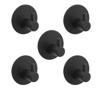 AMANDELIZABE Lot de 5 crochets adhésifs extra solides - En acier inoxydable - Sans perçage - Avec pastilles adhésives - Ronds - Imperméables - Pour salle de bain, toilettes, cuisine - Noir