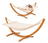 AMANKA Hamac avec Support Bois Exterieur - 325 cm - Suspendu sur Structure Pied, 2 Personnes, Ivoire