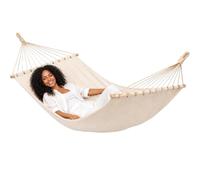 AMANKA XXL Hamac à Barre d'Écartement 200x120 cm Beige - Double Détente 2 Personnes 150kg - Coton Robuste Extérieur & Intérieur - Balcon Jardin Terrasse Camping - 100% Respirant Tissu Souple Agréable