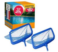 Amapool Lot de 2 Épuisettes de Piscine Deluxe - Filet de Fond à Mailles | Accessoire de nettoyage profond avec cadre renforcé et système clip-on pour manche télescopique standard de 28 mm