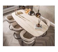 Amara - table à manger - plateau effet travertin - 4 à 8 personnes - Bois / Beige