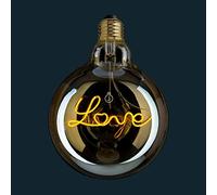 AMARCORDS - Ampoule Led dimmable, filament avec l'inscription LOVE, éclairage chaud 2500K, verre ambré type globe, E27, 4W