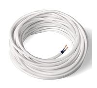Amarcords - Câble électrique textile couleur BLANC, rond, soie, 30 mètres, à 2 brins 2x0,75 - Fil vintage en tissu coloré, pour lampes, lustres, appliques et abat-jours.