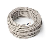 Amarcords - Câble électrique textile couleur CANVAS BEIGE, rond, lin, 50 mètres, à 2 brins 2x0,75 - Fil vintage en tissu coloré, pour lampes, lustres, appliques et abat-jours.