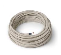 Amarcords - Câble électrique textile couleur ECRU, rond, chanvre, 50 mètres, à 2 brins 2x0,75 - Fil vintage en tissu coloré, pour lampes, lustres, appliques et abat-jours.