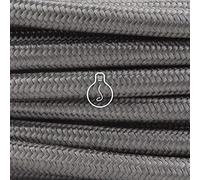 Amarcords - Câble électrique textile couleur GRIS FONCÉ, rond, soie, 3 mètres, à 2 brins 2x0,75 - Fil vintage en tissu coloré, pour lampes, lustres, appliques et abat-jours.