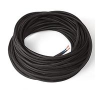 Amarcords - Câble électrique textile couleur NOIR, rond, soie, 30 mètres, à 2 brins 2x0,75 - Fil vintage en tissu coloré, pour lampes, lustres, appliques et abat-jours.