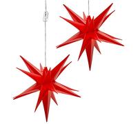AMARE 4251083907588 Lot de 2 étoiles à LED Rouge Diamètre 27 cm (1 m de câble) Couleur LED blanc chaud Certifié CE Pour l'intérieur et l'extérieur Minuteur 2 x 27 cm Fonctionne sur piles