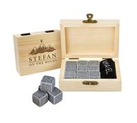 AMAVEL Set de 9 Pierres à Whisky avec Boîte en Bois Gravée, on The Rocks Nom, Sachet Noir et Guide d'Utilisation