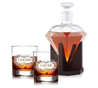 AMAVEL Set de Dégustation avec Carafe Diamant et 2 Verres à Whisky, Gravure Personnalisée, Motif Diamant, 2 Prénoms et 1 Année