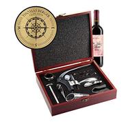AMAVEL Set de Sommelier avec 10 Accessoires pour Dégustation de Vin, Coffret en Bois avec Plaquette Dorée et Gravure Personnalisée Rose des Vents