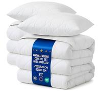 Amazinggirl Couette 220x200 cm - edredon été 1 ou 2 Personne et couettes pour lit sans Housse Parure: Couette Blanche en Microfibre 200 x 220 cm avec 2 Oreillers 80X80 cm Oeko-Tex