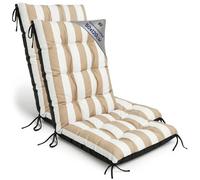 Amazinggirl Coussin Fauteuil Jardin Dossier Haut Set: 2X 50x120 cm - Coussins pour Chaises de Jardin & Fauteuil Extérieur Rayures Blanc et Beige Coussin Chaise Exterieur Épais 10 cm avec Attaches