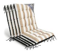 Amazinggirl Coussin Fauteuil Jardin Dossier Haut Set: 4X 50x120 cm - Coussins pour Chaises de Jardin & Fauteuil Extérieur Rayures Blanc et Beige Coussin Chaise Exterieur Épais 10 cm avec Attaches