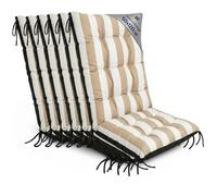 Amazinggirl Coussin Fauteuil Jardin Dossier Haut Set: 6X 50x120 cm - Coussins pour Chaises de Jardin & Fauteuil Extérieur Rayures Blanc et Beige Coussin Chaise Exterieur Épais 10 cm avec Attaches