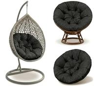 Amazinggirl Coussin Fauteuil Suspendu 110 cm - Coussin Oeuf Suspendu & Papasan Rond - Grande Assise déperlante rembourrée pour Jardin Terrasse Véranda Salon et Intérieur Graphite Lin écologique