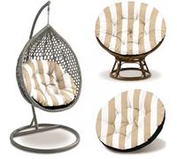 Amazinggirl Coussin Fauteuil Suspendu 110 cm - Coussin Oeuf Suspendu & Papasan Rond - Grande Assise déperlante rembourrée pour Jardin Terrasse Véranda Salon et Intérieur Rayures Blanc et Beige
