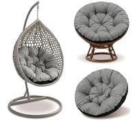 Amazinggirl Coussin Fauteuil Suspendu 110 cm - Coussin Oeuf Suspendu & Papasan Rond - Grande Assise déperlante rembourrée pour Jardin Terrasse Véranda Salon et Intérieur Gris Lin écologique