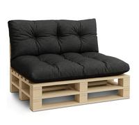 Amazinggirl Coussin Palette de Jardin Lot de 2 Coussins pour palettes - Exterieur et Interieur Gros Oreiller pour d'assise canapé Banc Balcon Banquette et terrasse Graphite Lin Écologique