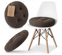 Galette de chaise Coussin assise rond 40 cm - Dessus pour chaises interieur Coussins siege doux velours cotele Brun