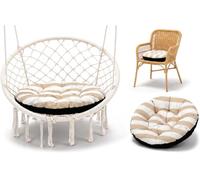 Amazinggirl Galette de Chaise Ronde 60 cm - Coussin Rond pour Chaise de Jardin Rotin & Balancelle - Assise rembourrée déperlante pour Terrasse Balcon Jardin et Intérieur Rayures Blanc et Beige