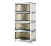 Amazon Basics Bacs de Rangement Empilables à 4 Niveaux avec Roulettes, 21,7L par Niveau, Conteneurs Pliables avec Couvercles, 82.6 x 39.1 x 27.2 cm, Gris/Beige