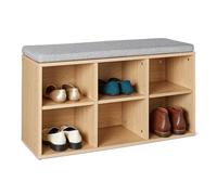 Amazon Basics Banc de Rangement pour Chaussures avec Coussin, Rangement pour Chaussures avec 6 Compartiments, Étagères Réglables, pour l’Entrée, 87 x 30 x 48cm, Chêne