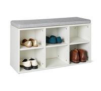 Amazon Basics Banc de Rangement pour Chaussures avec Coussin, Rangement pour Chaussures avec 6 Compartiments, Étagères Réglables, pour l’Entrée, 87 x 30 x 48cm, Blanc